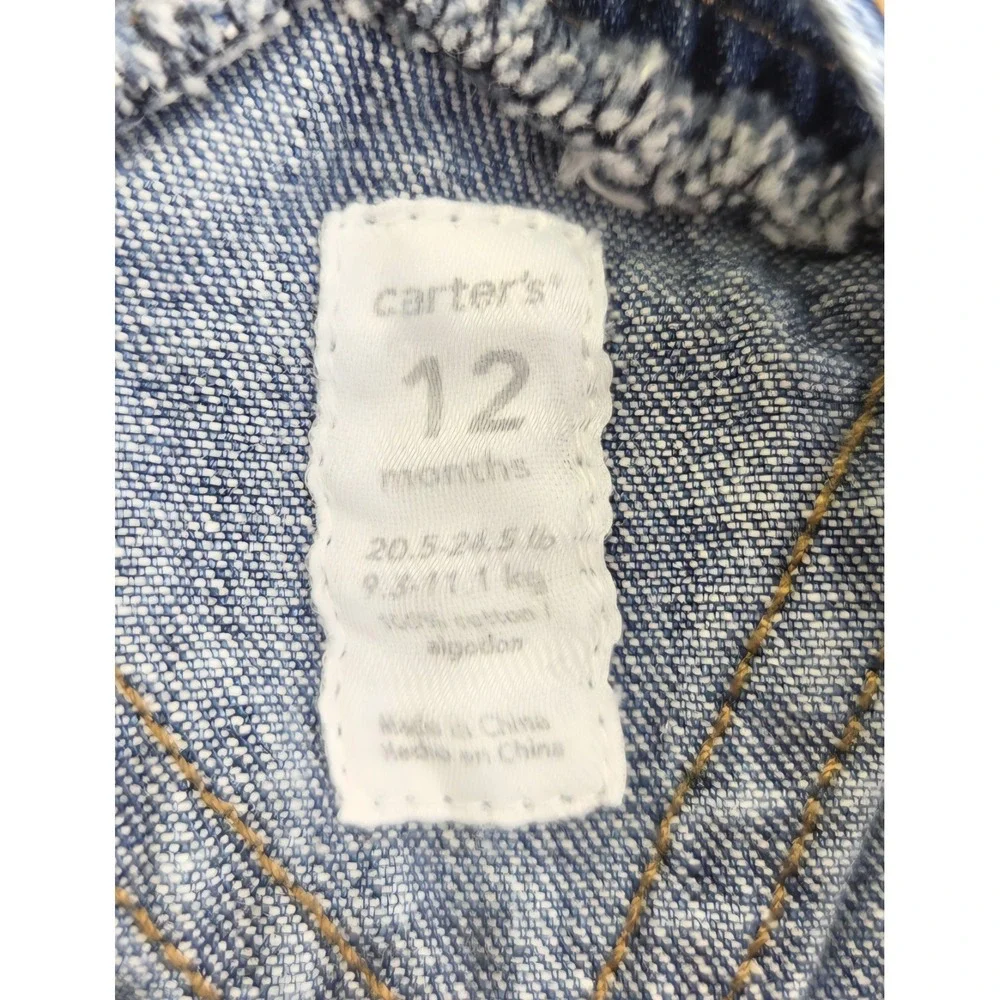 Retro Carter's Baby Girl 12 Months Denim‎ Overalls Embroidered Flowers Pink